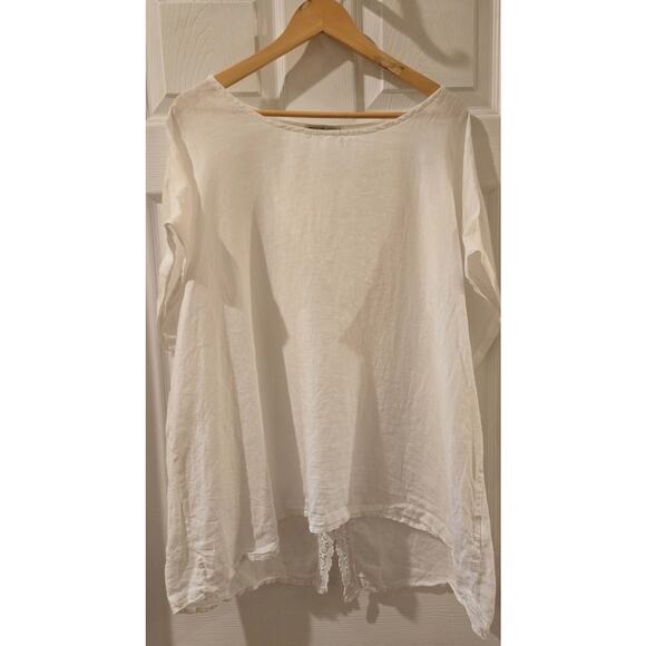 Terzo Millennio Italy 100% Linen White Hi-Lo Hem Womens 1X Cuffed Short Sleeve - Picture 2 of 8